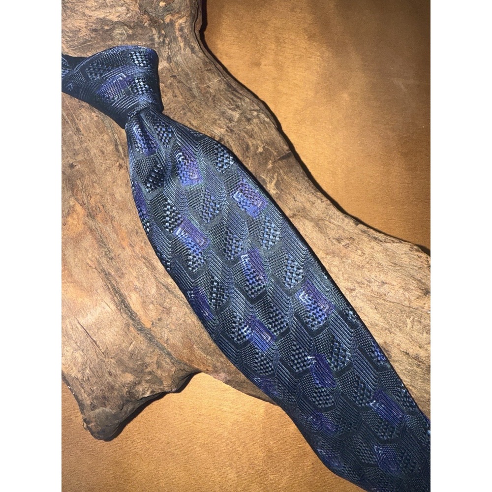 Ermenegildo Zegna Abstract Silk Tie Blue 58"L 3.75 W